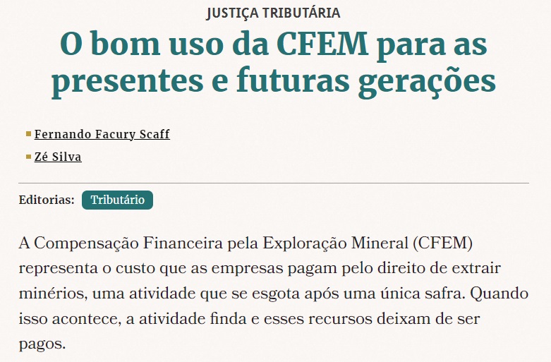 Presidente da FPMin e professor da USP assinam artigo em conjunto sobre bom uso da CFEM